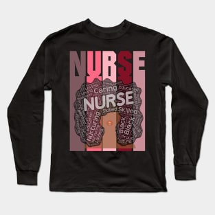 Black Nurse Words in Afro Hair Long Sleeve T-Shirt